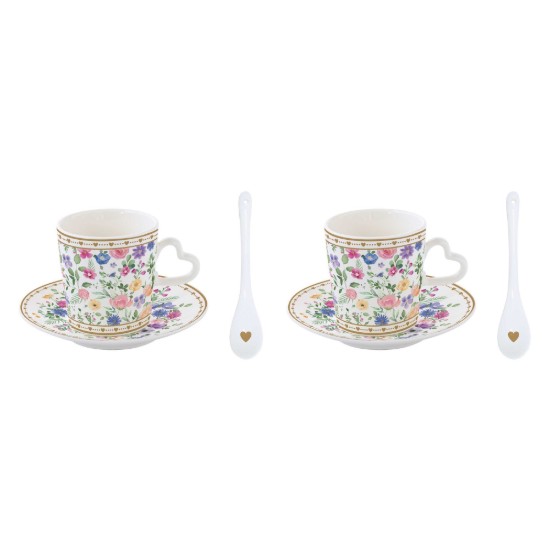 2 db kávéscsésze készlet csészealjakkal és teáskanálokkal, porcelán, 100 ml, "Mon Amour" - Nuova R2S