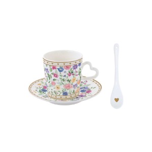 2 db kávéscsésze készlet csészealjakkal és teáskanálokkal, porcelán, 100 ml, "Mon Amour" - Nuova R2S
