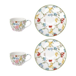 2 db kávés csésze készlet csészealjakkal, porcelán, 110 ml, "Garden Dreams" - Nuova R2S