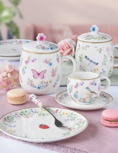 2 db kávéscsésze készlet csészealjjal, porcelán, dombornyomott kivitel, 120 ml, "Fancy Garden" - Nuova R2S