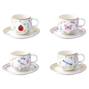 2 db kávéscsésze készlet csészealjjal, porcelán, dombornyomott kivitel, 120 ml, "Fancy Garden" - Nuova R2S