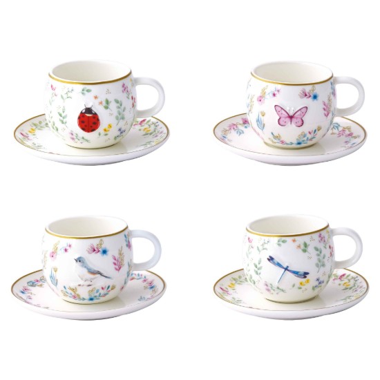 2 db kávéscsésze készlet csészealjjal, porcelán, dombornyomott kivitel, 120 ml, "Fancy Garden" - Nuova R2S