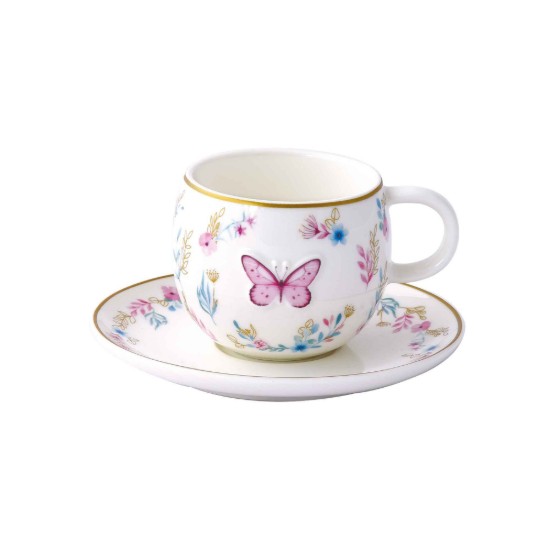 2 db kávéscsésze készlet csészealjjal, porcelán, dombornyomott kivitel, 120 ml, "Fancy Garden" - Nuova R2S
