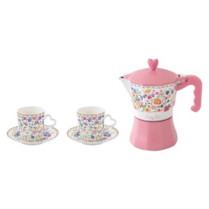 2 kávéscsésze porcelán, 100 ml-es és moka kávéfőző készlet, "Mon Amour" - Nuova R2S