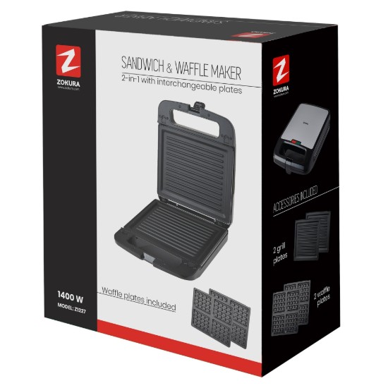Zokura - 1400 W -os 4 szeletes szendvicskészítő 2 az 1-ben
